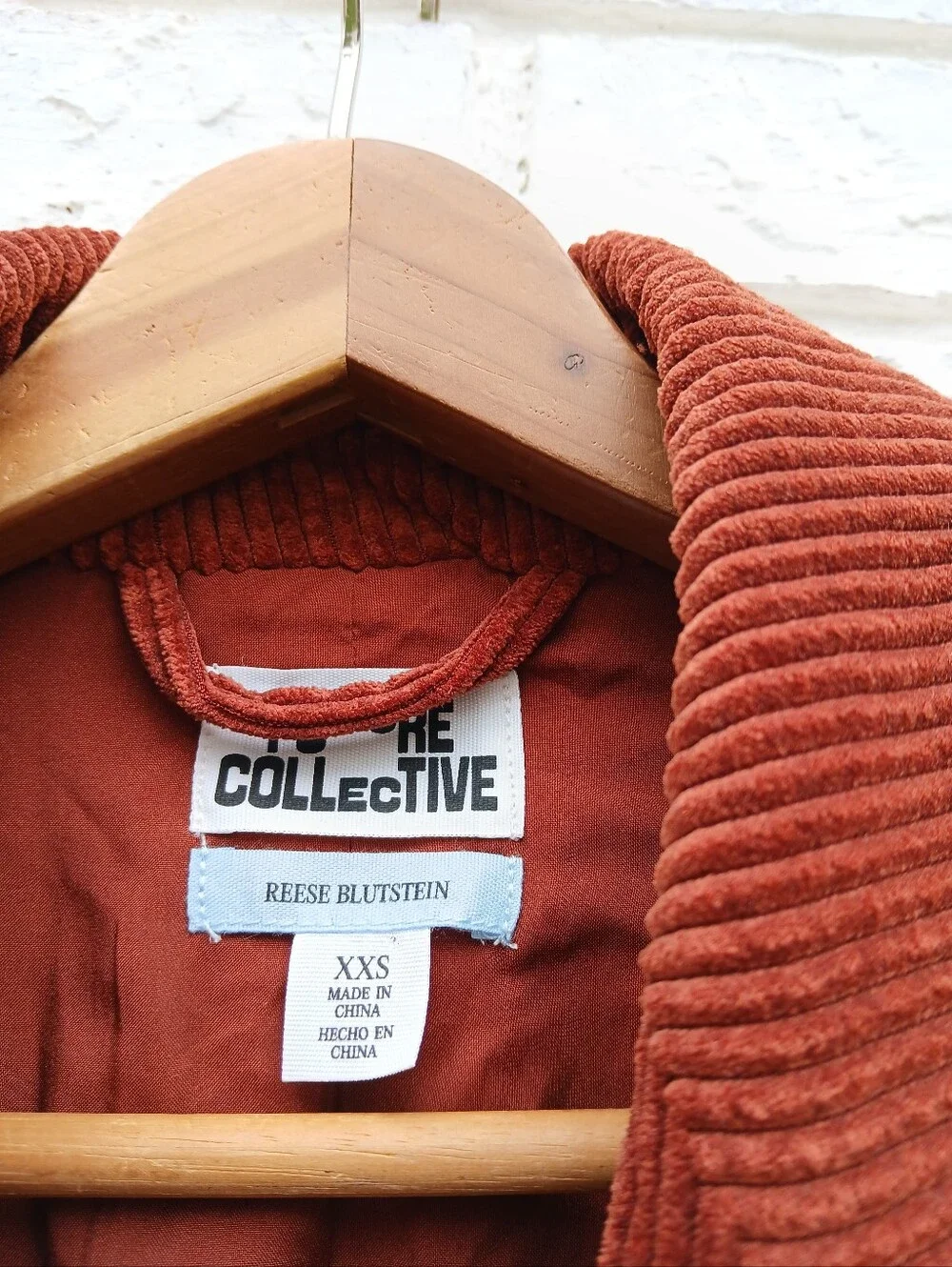 Future Collective Reese Blutstein Wide Whale Corduroy Blazer Rust XXS - Picture 3 of 6